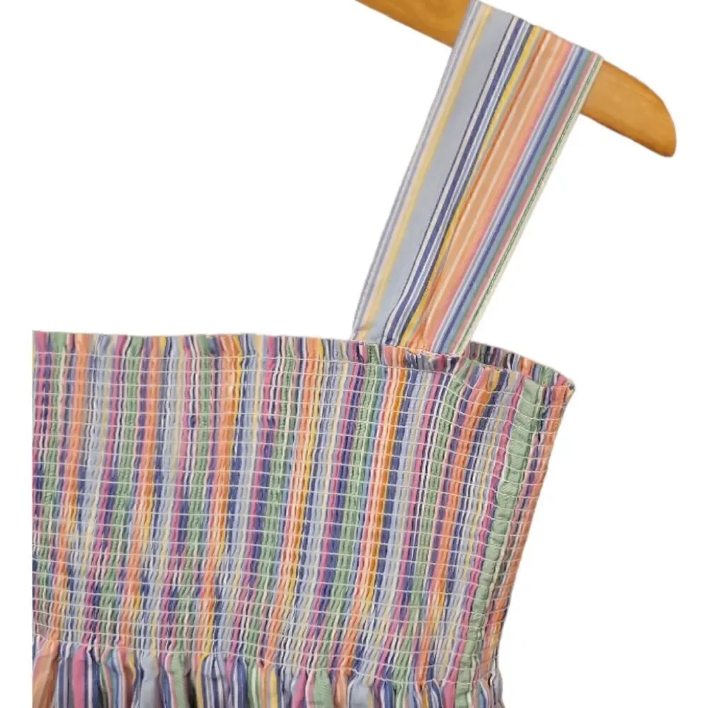 NWOT Ralph Lauren Multi Color Stripe Elastic Smocked Sleeveless Dress 12